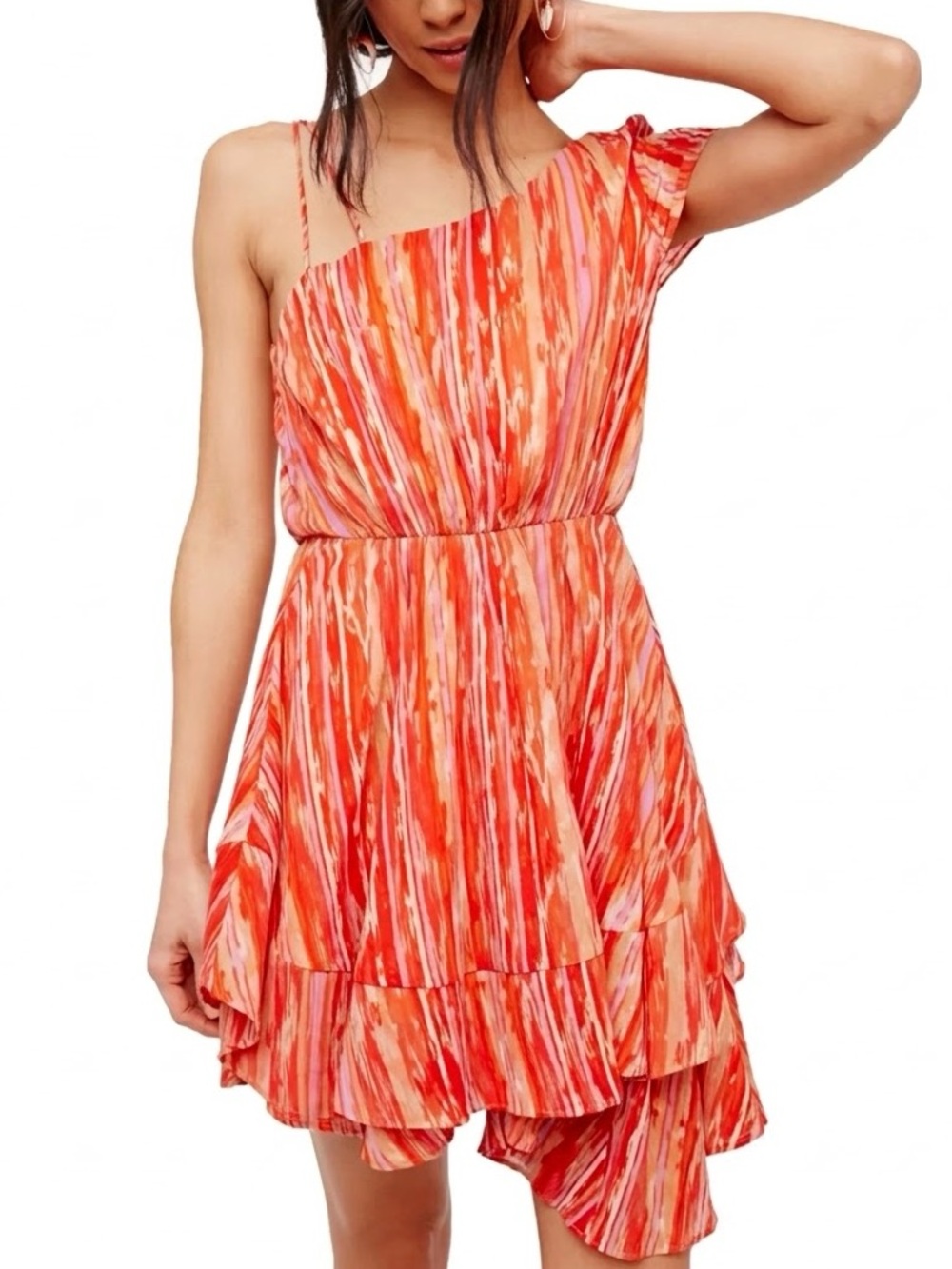 Free People Heart Shaped Face One-Shoulder Mini Dress - Orange Combo XS